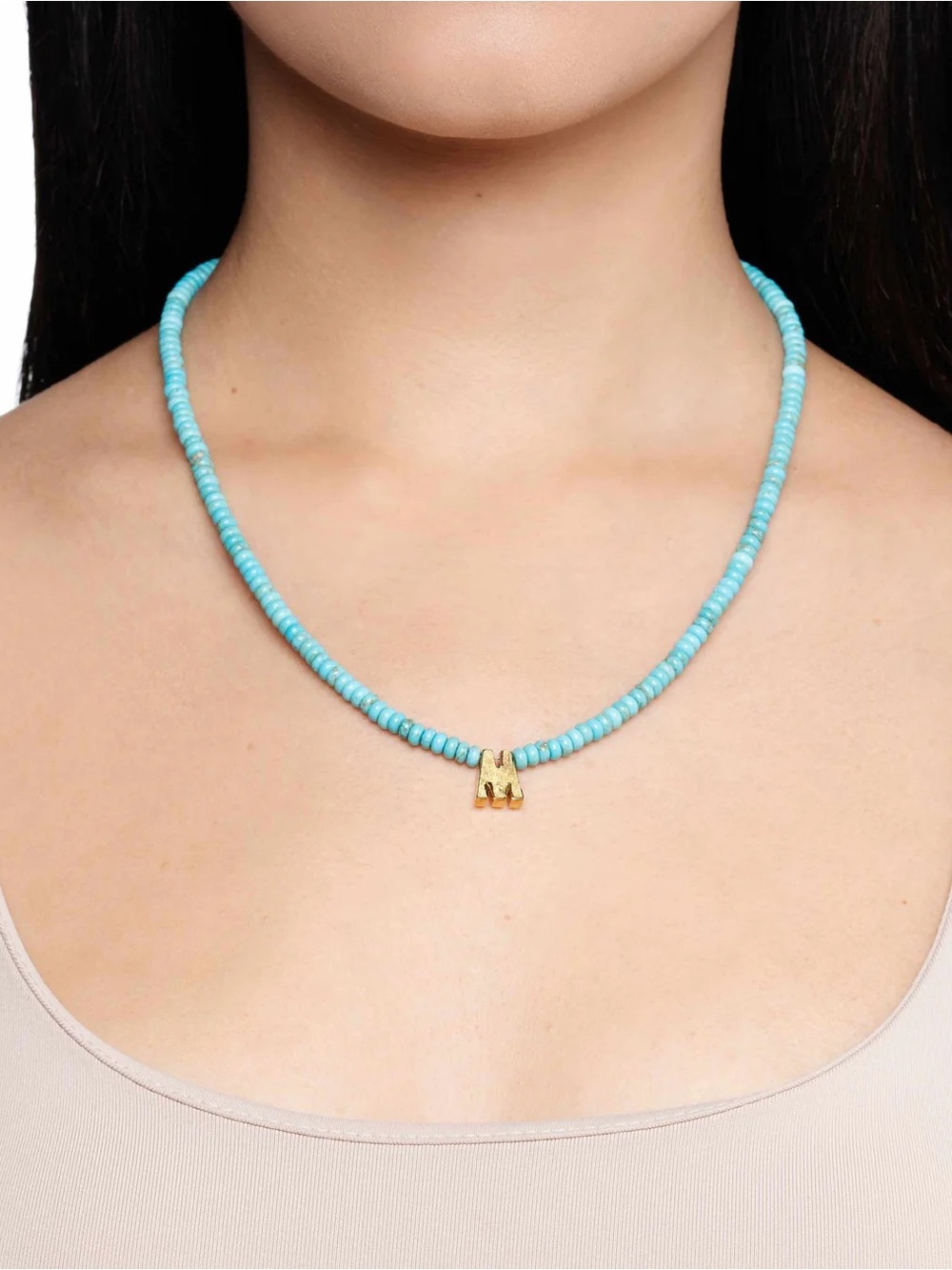 Letter Z Initial Turquoise Beaded Necklace with Gold Charm by Mayamar - Picture 3 of 3